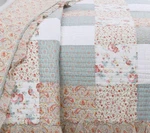 Sweet Country Ruffles 3P King Quilt : Cozy Cotton Patch Floral Paisley Pink Blue. Fixed Price $109.45.