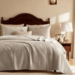 Velvet Queen Size Quilt Set - Beige Striped Pick Stitch Soft Lightweight Beds.... Fixed Price $47.87.