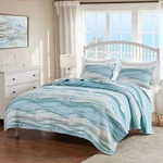 New Nautical Beach Ocean White Blue Teal Waves Aqua Seashell Coastal Quilt Set. Fixed Price $176.32.