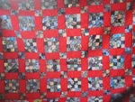 Vintage 16 Patch Checkers Hand Quilted 82X82 Never Washed Loads Of Red!. Fixed Price $195.00.