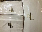 3PC Ralph Lauren Suite Stripe Queen Coverlet & Standard Shams In Cream Nip. Fixed Price $289.00.