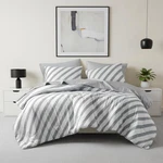 Reversible Striped King Comforter Set 7-PIECE Cozy Bedding Grey. Fixed Price $142.99.