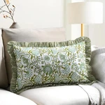 Cpc Hand Block Print Agate Green Ruffle Sham Pillow Cover 20" X 12" Inch Hidd.... Fixed Price $35.03.