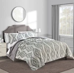 Paola King Quilt Black Gray White Geometric Jacquard Cotton Bedding. Fixed Price $64.27.