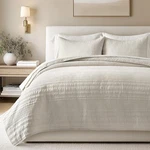 Evergracehome Cotton Quilt Set King 108"X92" Birch 3PC Modern Lines Coverlet New. Fixed Price $79.99.
