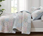 Blue Pink Shabby Chic Floral Bedspread Coverlet Set Pre-washed Cotton Quilt. Fixed Price $84.99.
