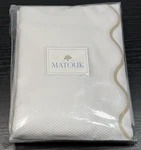 Matouk Queen Coverlet Cotton 064NM Lanai Scalloped Luxury Bedding White Tan. Fixed Price $170.00.