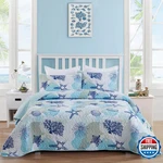 Dinjoy King Coastal Quilt Set, Blue Ocean Beach Theme, Coral Seashell Bedding. Fixed Price $79.87.