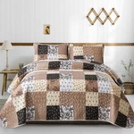 Patchwork Quilt Set Queen SIZE,3 Pieces Brown Floral Plaid Reversible. Fixed Price $46.71.