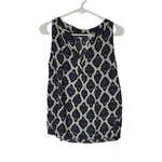 Anne Carson Womens Medium Navy Blue Cream Ikat Damask Print Rayon Sleeveless Top. Fixed Price $14.90.