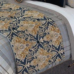 Eastern Accents Arthur Ochre Bed Scarf For King Blue Gold. Fixed Price $499.00.