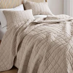 King Size Linen Quilt Set - Breathable Flax Bedding With 2 Pillow Shams. Fixed Price $166.99.