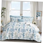 Coastal Bedding Size Quilt With 2 Shams, Nautical Beach Queen Seahorse. Fixed Price $78.65.