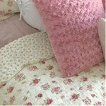 Cozy Shabby Chic White Pink Red Green Leaf Victorian Romantic Rose Quilt Set. Fixed Price $168.32.