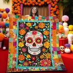 Day Of The Dead Skull Quilt Blanket Dia Los Muertos Floral Mexican Throw. Fixed Price $52.09.