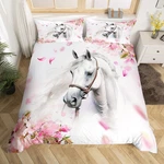 Erosebridal Girls Horse Bedding Set Queen Size, Chic Pink Cherry Blossom Duvet. Fixed Price $47.23.