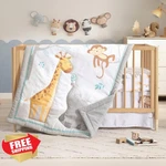 H Mistry Crib Bedding Set 3PC, Jungle Friends, Reversible Quilt. Fixed Price $74.99.