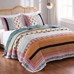 Quilt Set Twin Blue Green Orange Floral Geometric Medallion Cotton Bedding Cover. Fixed Price $123.67.