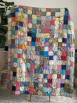 Vintage Patchwork Postage Stamps Quilt 70X60 Feedsack Fabric Hand Tied Cottage. Fixed Price $75.00.