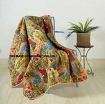 Indian Floral Handmade Twin Cotton Kantha Quilt Sofa Throw Blanket. Fixed Price $54.99.