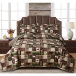 Rustic Queen Quilt Set - Moose Bear Log Cabin Comforter With Cotton Shams. Fixed Price $44.32.