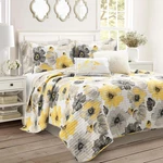 Leah Reversible Floral Quilt Set, 8 Pieces, Full/queen, Yellow & Gray. Fixed Price $141.99.