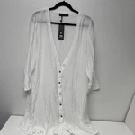 East Castle Womens Big Shirt Button-front Long-sleeve Swim Cover-up, White, Xxl. Fixed Price $12.00.