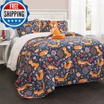 Lush Decor Pixie Fox Reversible Quilt Set, F/q, Navy/orange, 4-PIECE. Fixed Price $83.97.