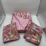 Ralph Lauren Pink Paisley & Stripped Reversible Twin Size Quilt And 2 Shams. Fixed Price $150.00.