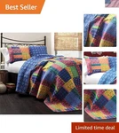 Misha Reversible Cotton Quilt King Size 3 Piece Set Fuchsia & Navy - Bed.... Fixed Price $137.85.