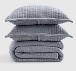 Quince Organic Cotton Channel Matelasse Coverlet Blue King Cal Shams. Fixed Price $99.99.