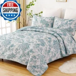 Wongs Bedding Botanical Quilt Set King Size Blue 3 Pieces Toile Floral Plants. Fixed Price $72.63.