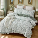 Vintage French Country Floral Duvet Cover Set King Size 100% Cotton Ruffle. Fixed Price $187.99.