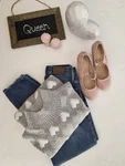 Studio B Gray Heart Pattern Knit Sweater Women Size Cozy Pullover. Fixed Price $20.99.