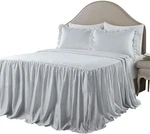 Lush Ticking Stripe Bedspread Size 3PC Set Lake Blue Ruffle Bedding. Fixed Price $99.00.