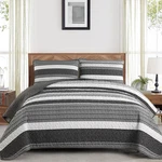 Quilt Set Queen Size Gray And Black White 3 Pieces - Grey Patchwork Striped. Fixed Price $62.99.