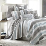 Provincetown Reversible King Quilt - Striped Coastal Grey, White & Blue 106X92. Fixed Price $234.99.