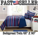 Fancy Linen 3PC Twin Size Bedspread Striped Navy Blue Red. Fixed Price $39.97.