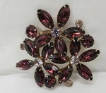 Vintage Gold Flower Brooch Purple Navette Clear Stones Rivet Set. Fixed Price $31.36.