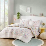 Lulu Floral Reversible Cotton Comforter Set With Throw Pillow, Full/queen. Fixed Price $84.99.