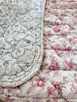 87X75 Antique French Quilt Boutis C1890 Red Floral And Bird Print Reversible Ro. Fixed Price $1195.00.