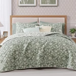 Guest Room Bedding - Queen Size Green Floral Quilt Set Reversible 3PC. Fixed Price $74.99.