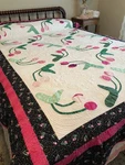 Handcrafted Pink Tulips Quilt 72"X90", With Pillow Sham, Appliqued, New. Fixed Price $150.00.