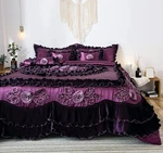 Tache Satin Floral Ruffle Luxury Bedding Purple Midnight Bloom 6PC Comforter Set. Fixed Price $229.89.