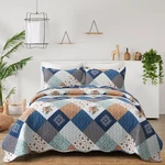 Dinjoy Reversible Patchwork Quilt Bedding Set Queen Size Blue Green Grey Plai.... Fixed Price $47.62.