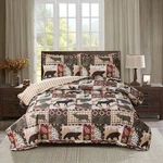 Rustic Lodge Quilt Set King Size Country Cabin Bedspread Coverlet Moose Bea. Fixed Price $42.27.