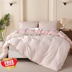 Tisplr Queen Comforter Set Pink Striped Microfiber Jacquard 3 Pc Bedding. Fixed Price $74.99.