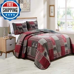 Rugs 4 Less Rustic Log Cabin Lodge Quilted Grey Charcoal Deep Red Reversible. Fixed Price $74.80.