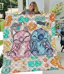 Personalized Stitch & Angel Couple Sleeping Hibiscus Flower Quilt Blanket. Fixed Price $58.50.