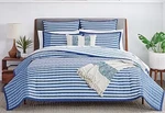 Fieldcrest Panel Stripe 1P King Quilt Blue White Pre Owned 100% Cotton Beautiful. Fixed Price $55.54.